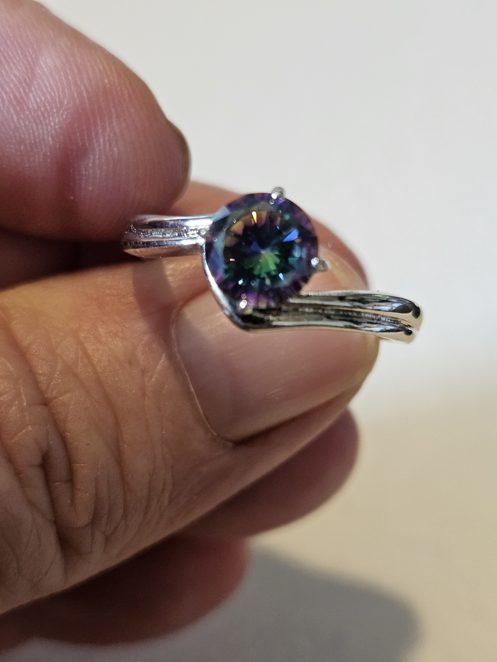 Bomb Party Silver Ring with Mystic Stone Showing Green, Blue & Purple Flashes
